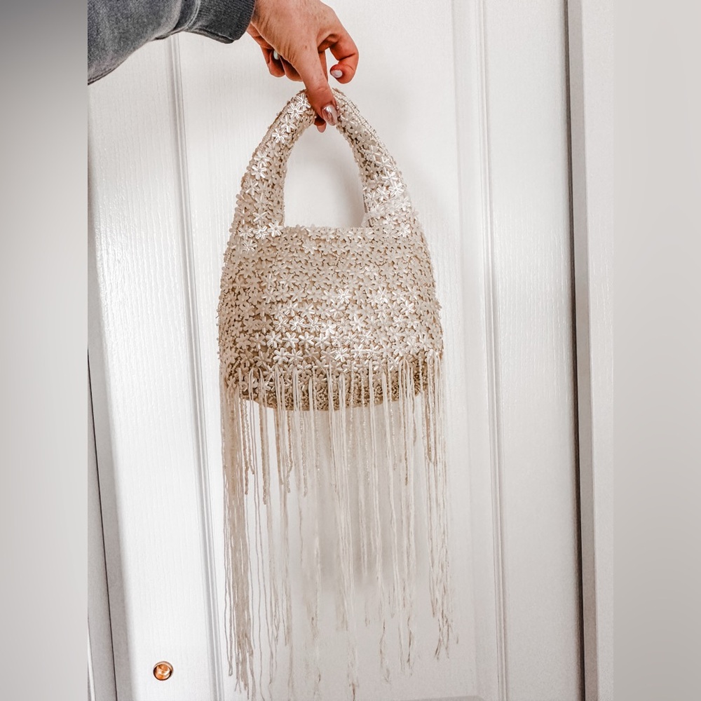 NWT Viral White Beaded Fringe Mini Bag